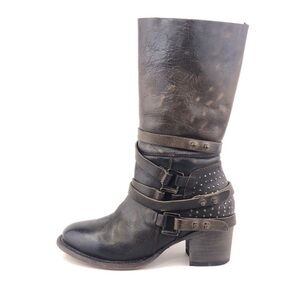 Freebird by Steven "Coy" Wrapped Strappy Mid Calf Leather Boots Gray 8